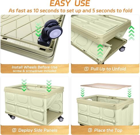 Folding Rolling Cart with Wheels - Portable Utility Cart with Wooden Lid, Collapsible Crate for Storage, 1.5 Cubic Feet Larger Capacity Shopping Cart, Grocery Cart on 1.8" Wheels (White) in Saudi Arabia