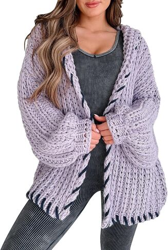 Womens 2024 Hooded Cardigan Sweaters Chunky Knit Stitch Edged Batwing Sleeve Fall Winter Loose Outerwear Coats in Saudi Arabia