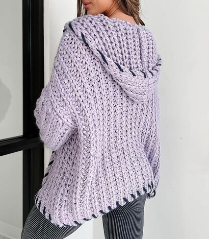 Womens 2024 Hooded Cardigan Sweaters Chunky Knit Stitch Edged Batwing Sleeve Fall Winter Loose Outerwear Coats in Saudi Arabia