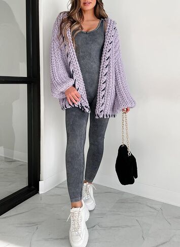 Womens 2024 Hooded Cardigan Sweaters Chunky Knit Stitch Edged Batwing Sleeve Fall Winter Loose Outerwear Coats in Saudi Arabia