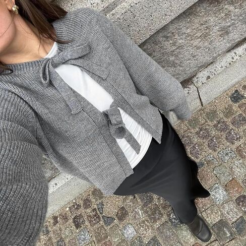 Y2k Girls Tie Front Knitwear Cardigan Top Women Long Sleeve Open Front Knitted Crop Cardigan Sweater Streetwear in Kuwait