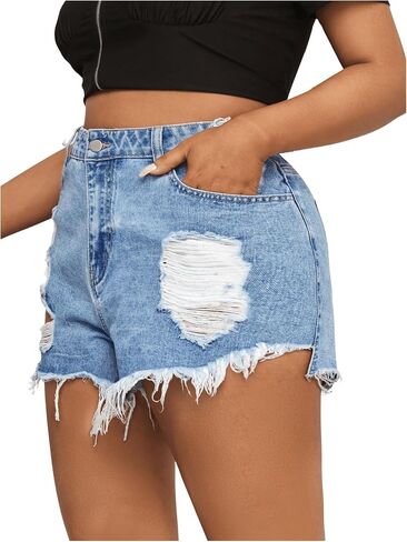 Women's Plus Size Ripped Jean Shorts High Waist Frayed Wide Leg Denim Shorts in Saudi Arabia