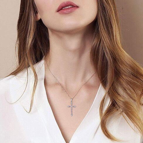JO WISDOM Cross Necklace,925 Sterling Silver AAA Cubic Zirconia Cross Crucifix Pendant Necklace,Jewelry for Women in Saudi Arabia
