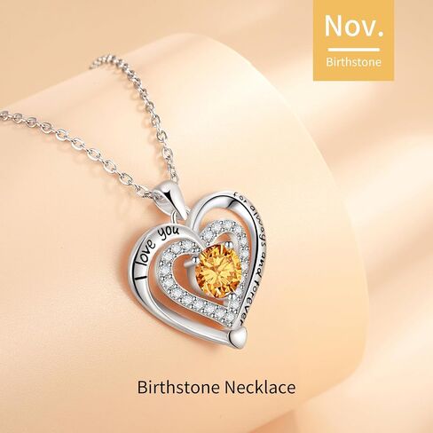 Always and Forever Double Heart Necklace for Women, I Love You Necklace with Cubic Zirconia, Birthstone Available, Romantic Jewelry Gift for Wife, Mom, Daughter, Girlfriend, Perfect for Mother's Day, Anniversary, Birthday, Valentine's Day in Kuwait