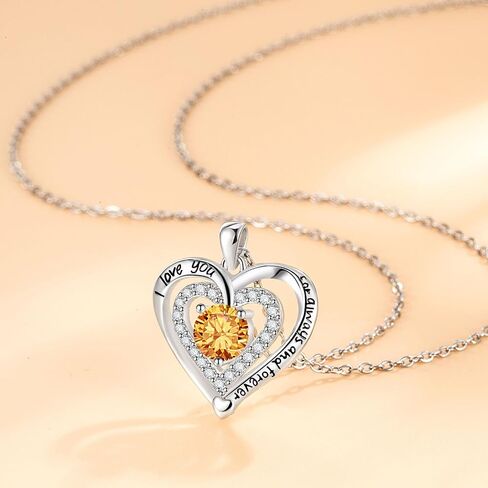 Always and Forever Double Heart Necklace for Women, I Love You Necklace with Cubic Zirconia, Birthstone Available, Romantic Jewelry Gift for Wife, Mom, Daughter, Girlfriend, Perfect for Mother's Day, Anniversary, Birthday, Valentine's Day in Kuwait