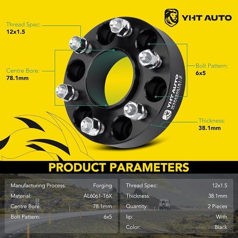 فواصل عجلات YHTAUTO 6x5 مركزية مقاس 2 بوصة تناسب موديلات شيفروليه، جي إم سي، بويك، أولدزموبيل: تريل بليزر، إنفوي، رينييه، فواصل إطارات مزورة 2 بوصة مع مسامير M12x1.5 78.1 مم محور تتحمل 4 قطع، أسود in Saudi Arabia