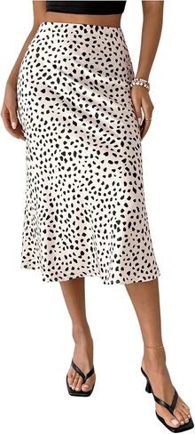 MakeMeChic Women's Bodycon Midi Skirt Satin Flared Hem Ruffle Elegant High Waist Skirts in Saudi Arabia