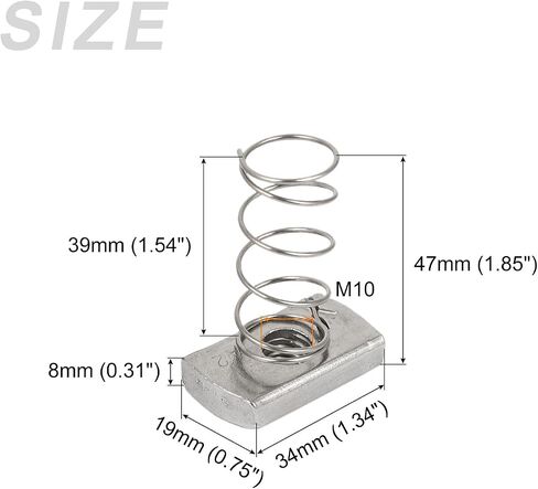 صامولة قناة تبختر (M12x49mm) 10 قطع، 304 صامولة زنبركية طويلة من الفولاذ المقاوم للصدأ - لقناة الدعامة، لون فضي in Kuwait