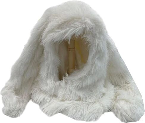 Furry Plush Balaclava Cap for Women Girl Rabbit Ear Thicken Warm Hat Winter Hooded Face Cover Hat in Saudi Arabia