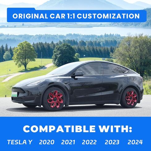 2024 Upgraded 19 Inch Wheel Covers Compatible with Tesla Model Y 2021 2022 2023 2024, 19 Inch Hubcaps Fit for Tesla Model Y 2021-2024 Accessories Set of 4 (Black Blue) in Saudi Arabia