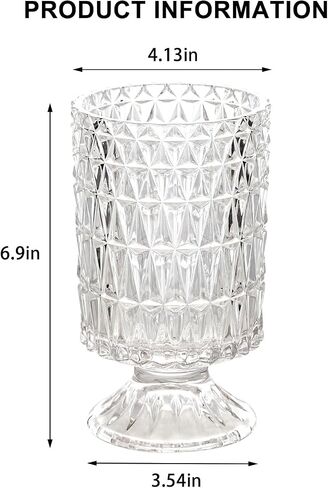 VanEnjoy Pedestal Base Glass Vase Wide Mouth vases for Flowers, Embossed Flower Vase Decorative for Home Office Wedding Holiday Party - 9 inches Stripe in Kuwait
