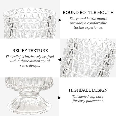 VanEnjoy Pedestal Base Glass Vase Wide Mouth vases for Flowers, Embossed Flower Vase Decorative for Home Office Wedding Holiday Party - 9 inches Stripe in Kuwait