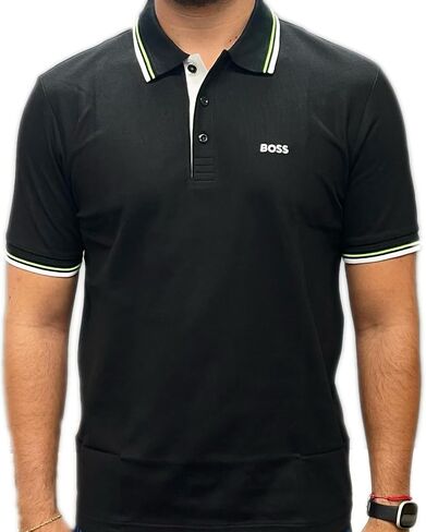 BOSS Mens Polo Performance Fabric Double Striped Collar Paddy PRO 50249000 (US, Alpha, Medium, Regular, Regular, White) in Saudi Arabia