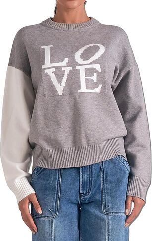 ELAN Women's Love Colorblock Long Sleeve Pullover Sweater in Kuwait