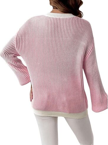 GORGLITTER Women's Fall Outfits 2024 Striped Crochet Sweater Colorblock Pullover Tops in Saudi Arabia