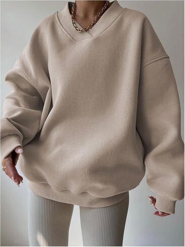GORGLITTER Women's Casual Long Sleeve Oversized Sweatshirt Solid Loose V Neck Pullover Tops in Saudi Arabia
