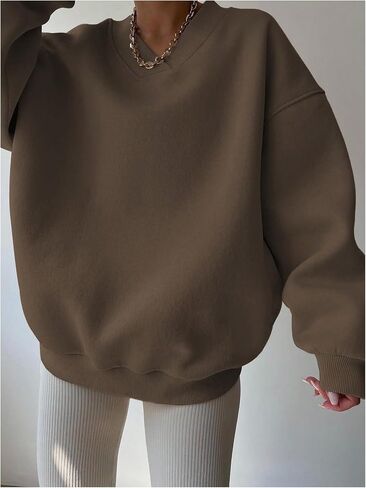 GORGLITTER Women's Casual Long Sleeve Oversized Sweatshirt Solid Loose V Neck Pullover Tops in Saudi Arabia