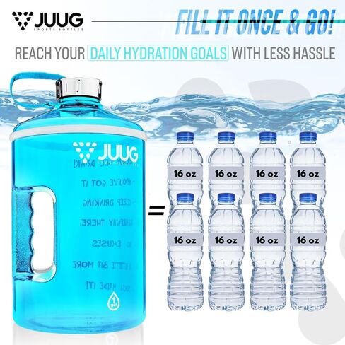 زجاجة مياه سعة 1 جالون من JUUG مع أوقات للشرب - إبريق ماء جالون بمقبض - زجاجة خالية من البيسفينول A مانعة للتسرب سعة 128 أونصة للياقة البدنية في صالة الألعاب الرياضية - زجاجة مياه سعة جالون واحد مع علامات وقت تحفيزية in Saudi Arabia