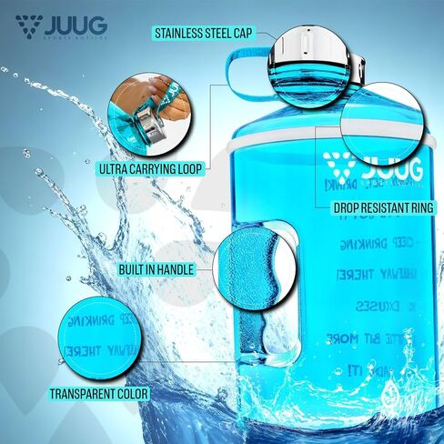 زجاجة مياه سعة 1 جالون من JUUG مع أوقات للشرب - إبريق ماء جالون بمقبض - زجاجة خالية من البيسفينول A مانعة للتسرب سعة 128 أونصة للياقة البدنية في صالة الألعاب الرياضية - زجاجة مياه سعة جالون واحد مع علامات وقت تحفيزية in Saudi Arabia