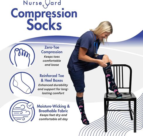 Nurse Yard Compression Socks for Nurses - Women & Men - 20-30mmHg Graduated Compression, For Medical Staff, Athletes - 1 Pair in Kuwait