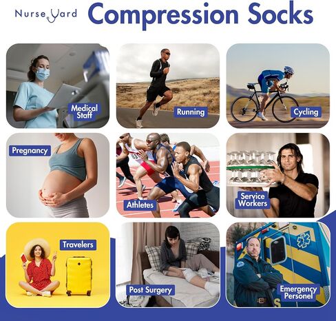 Nurse Yard Compression Socks for Nurses - Women & Men - 20-30mmHg Graduated Compression, For Medical Staff, Athletes - 1 Pair in Kuwait