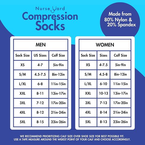 Nurse Yard Compression Socks for Nurses - Women & Men - 20-30mmHg Graduated Compression, For Medical Staff, Athletes - 1 Pair in Kuwait