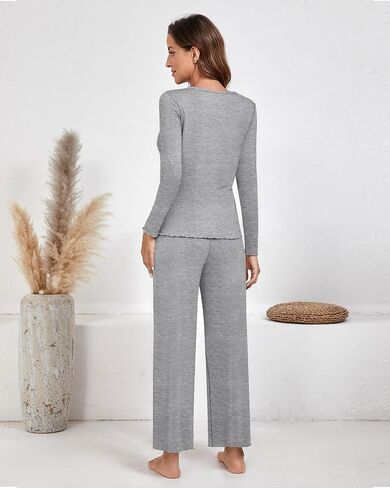 Neer 2 Pack Women's Long Sleeve Pajama Set, Soft Sleepwear Loungewear Two Piece Pjs Sets with Pockets Lettuce Hem in Saudi Arabia