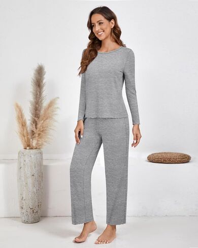 Neer 2 Pack Women's Long Sleeve Pajama Set, Soft Sleepwear Loungewear Two Piece Pjs Sets with Pockets Lettuce Hem in Saudi Arabia