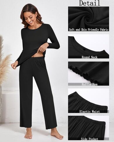 Neer 2 Pack Women's Long Sleeve Pajama Set, Soft Sleepwear Loungewear Two Piece Pjs Sets with Pockets Lettuce Hem in Saudi Arabia