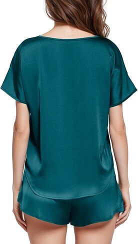 IFFEI Women's Silk Lounge sets 2 Piece Round Neck Shirt and Shorts Satin Pajamas in Kuwait