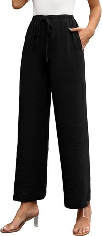 CORSKI Wide Leg Pants Women Flowy Casual Pants Drawstring Elastic Waist Palazzo Trousers with Pockets in Saudi Arabia