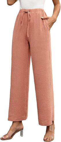 CORSKI Wide Leg Pants Women Flowy Casual Pants Drawstring Elastic Waist Palazzo Trousers with Pockets in Saudi Arabia