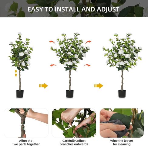 DWVO 4FT Artificial White Camellia Tree with 30 LED Lights, Faux Blooming Plant for Home Office Outdoor Decoration, Greenery Potted Christmas Decor in Saudi Arabia