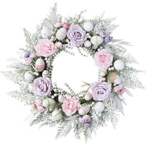 Easter Egg Wreath, 21.6" Spring Easter Wreaths for Front Door Home Wall Hanging Decorations, Easter Wreath for Window Wall Farmhouse Party Home Easter Decor, Pink&Purple