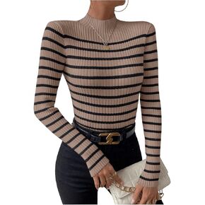 SOLY HUX Striped Sweaters for Women Mock Neck Long Sleeve Pullover Sweater Tops