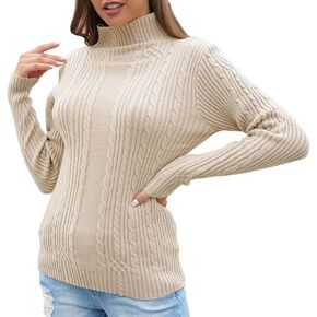 Pink Queen Women's Long Sleeve Cable Knit Turtleneck Pullover Sweater