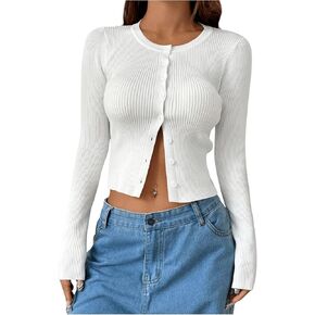 Milumia Women's Y2K Long Sleeve Cropped Button Down Sweater Cardigan Open Front Fitted Knit Short Cardigan