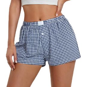 NUFIWI Women Y2k Pajamas Shorts Gingham Cute Pj Short Pants Plaid Lounge Shorts Sleep Bottoms Elastic Boxers Streetwear