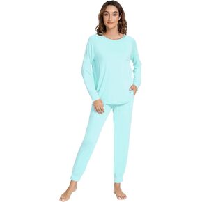 NACHILA Pajamas for Women-Viscose Made from Bamboo,Long Sleeve Pajama Sets Crew Neck Pj with Joggers Comfy Loungewear