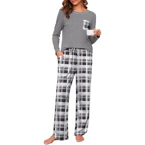 Cotton Pajamas for Women Set 2 Piece Lounge Sets Print Long Sleeve Pj Set Winter Loungewear Sleepwear with Pockets in Kuwait