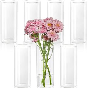 7pcs Glass Cylinder Vases for Centerpieces - 8 Inch Tall Glass Vases for Flower, Clear Glass Flower Vases Bulk Floating Candle Vases for Table Centerpiece Wedding Home Décor
