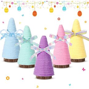 5 Pcs Easter Yarn Wrapped Mini Trees Easter Mini Yarn Trees Easter Table Decorations for Farmhouse Indoor Room Kitchen Tiered Tray Shelf Decor Spring Party Centerpieces Gift