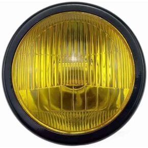 Vintage Motorcycle Headlight Cafe Racer Head Light Decorative Lights Modified Motorbiker Vintage Head Light With Grill Cover (Amber Lens+ Diamond Mesh)