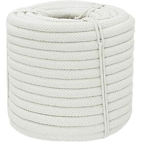 Braided White Cotton Rope (1/2 inch x 50 ft) Natural Soft Utility Rope