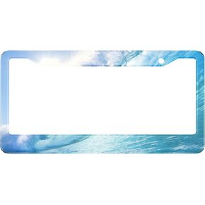 Swono Blue Ocean Wave License Plate Frame Spectacular Summer Blue Ocean Sea Wave Water License Plate Cover Aluminum Metal License Plate Holder Frame for Women Men Auto Decoration for US Car/Truck in Kuwait