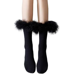 Women Feather Trim Socks Novelty Ruffle Crew Socks Long Ankle Socks Funny Cotton Socks Pretty Frilly Socks