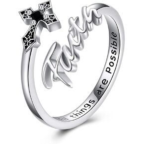 Faith Ring 925 Sterling Silver Cross Ring Christian Jewelry Gift for Women Men