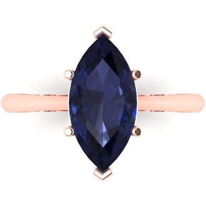 Clara Pucci 2.45ct Marquise Cut Solitaire Simulated Blue Sapphire 6-Prong Classic Designer Statement Ring Solid 14k Rose Gold for Women