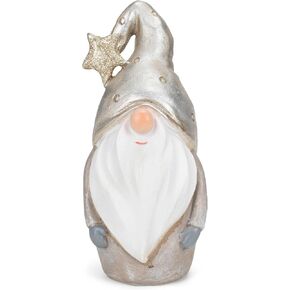 Napco Short Silver Gnome with Star 7.75 x 3 Resin Tabletop Holiday Figurine
