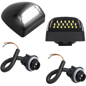 Gempro LED License Plate Light Rear Tag Lamp Assembly with Socket Wire Harness for Cadillac Escalade Chevy Silverado 1500 2500 3500 Suburban Tahoe GMC Sierra 1500 2500 3500 Yukon XL, 6000K White